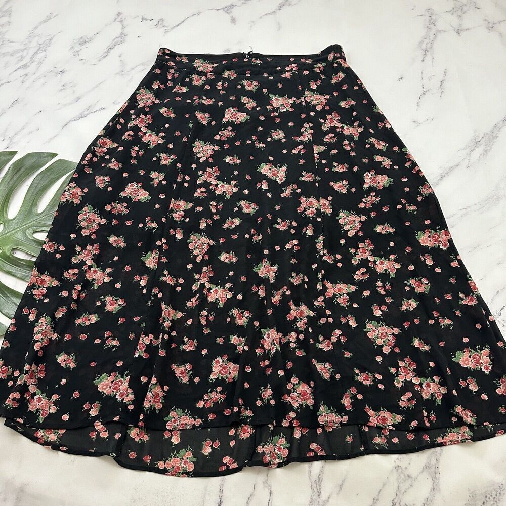 Torrid Floral Maxi Skirt Size 12 Black Pink Straight Lined Slip Retro Roses